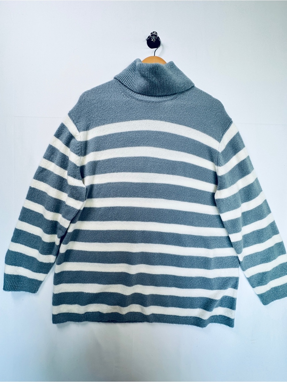 Twik Simons Striped Turtleneck Tunic Sweater Oversized Blue Gray NWT M